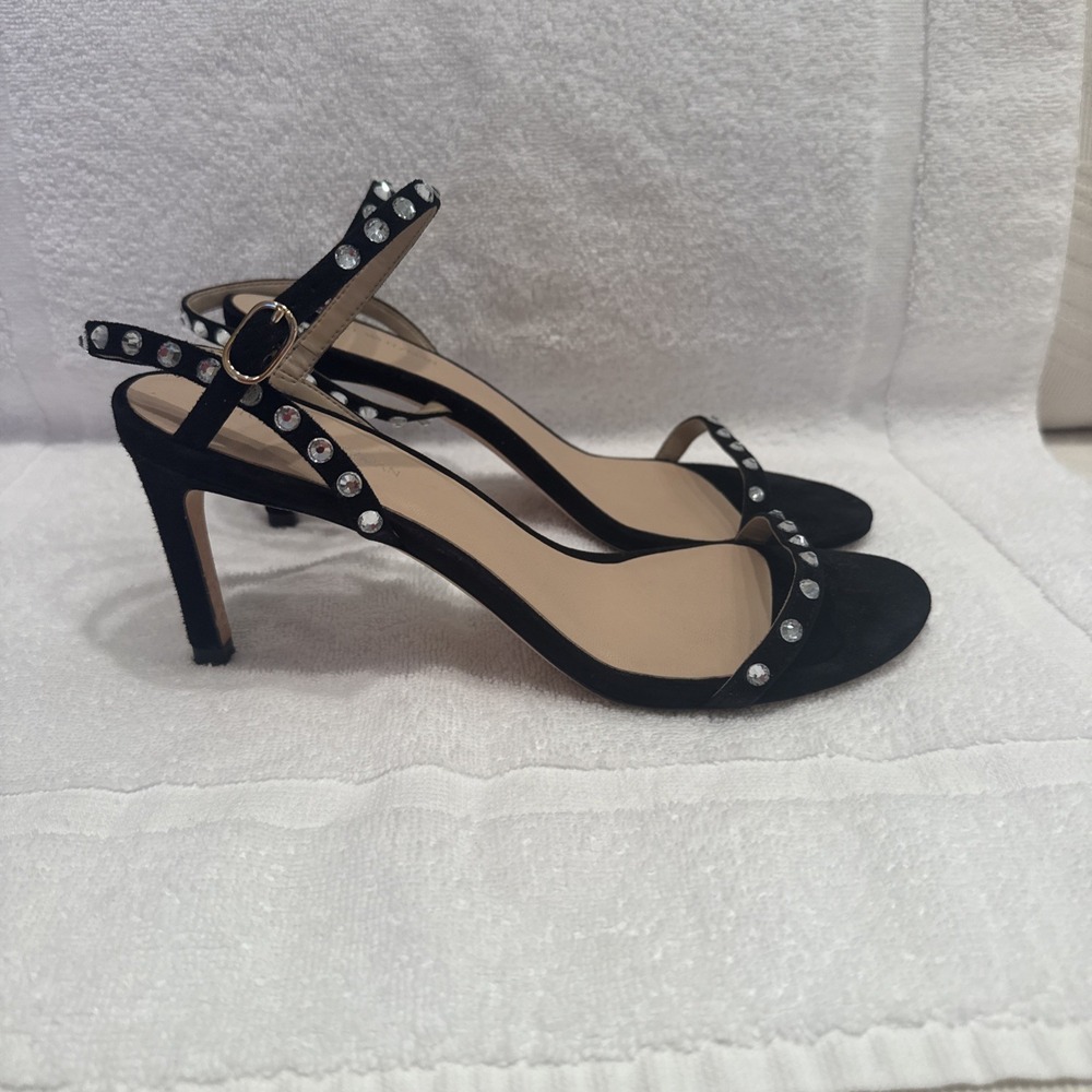 Stuart Weitzman Black Suede Sandals With Swarovski Crystals Sz 8 - Picture 4 of 8